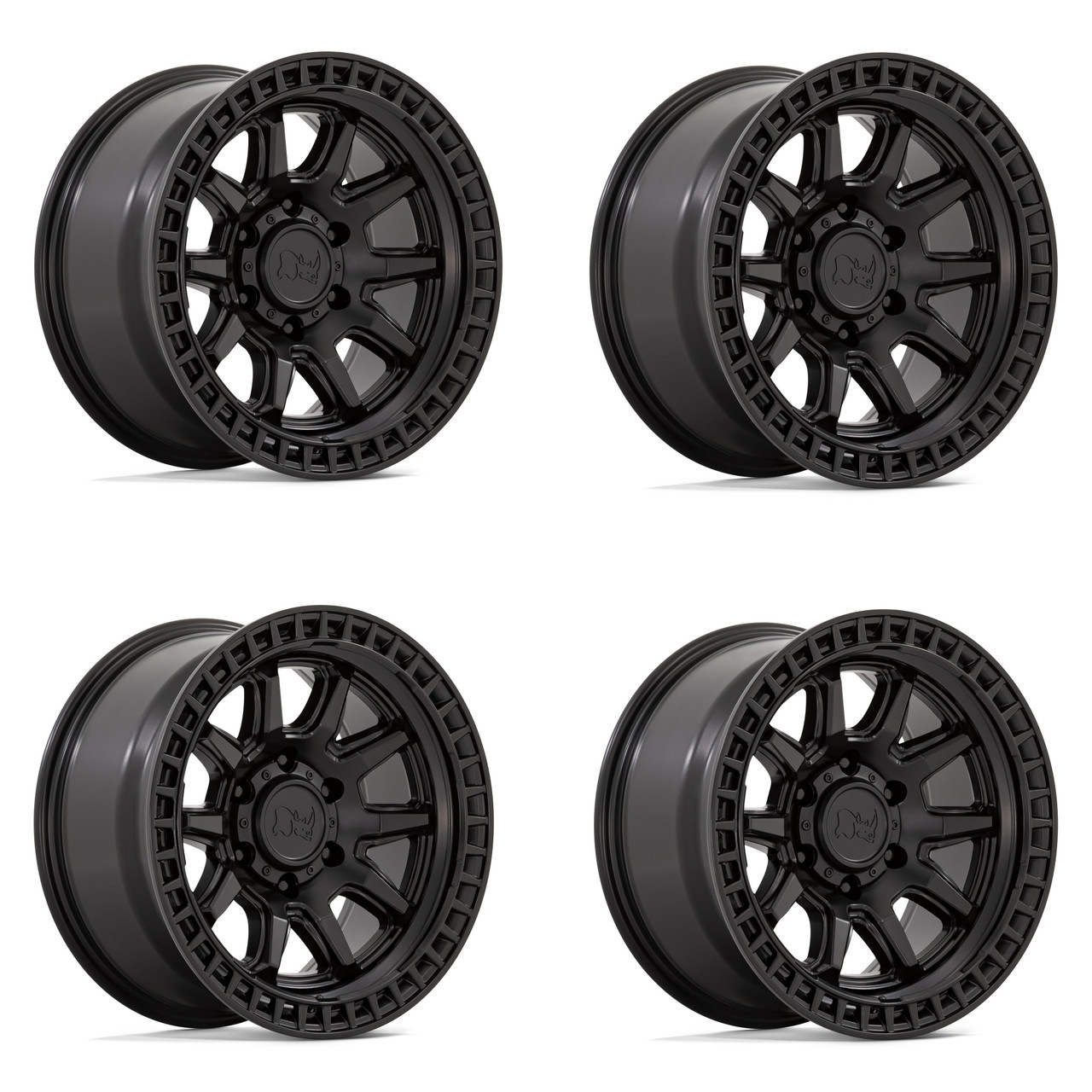 Set 4 Black Rhino Calico 17x8.5 5x5 Matte Black Wheels 17" 0mm For Jeep Rims