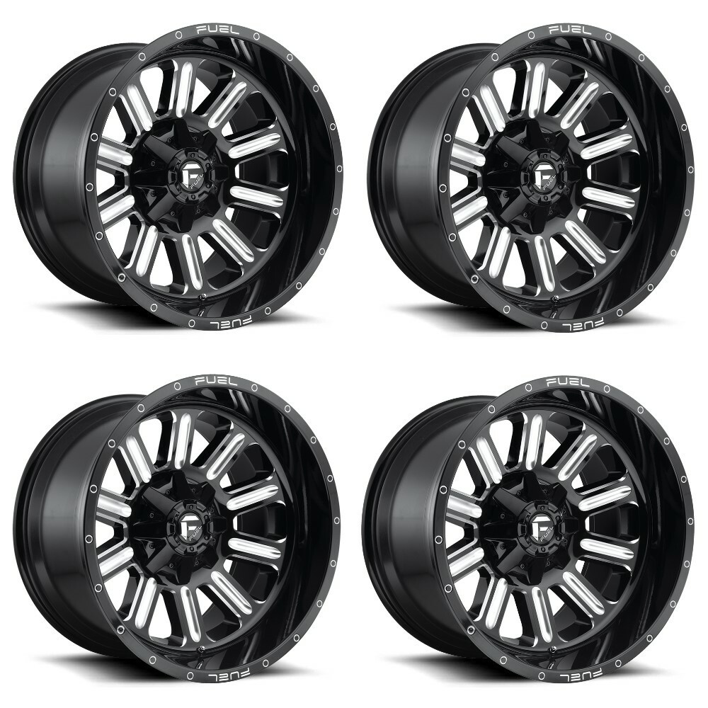 Set 4 20" Fuel D620 Hardline 20x9 6x135 6x5.5 19mm Wheels Gloss Black Milled Rim