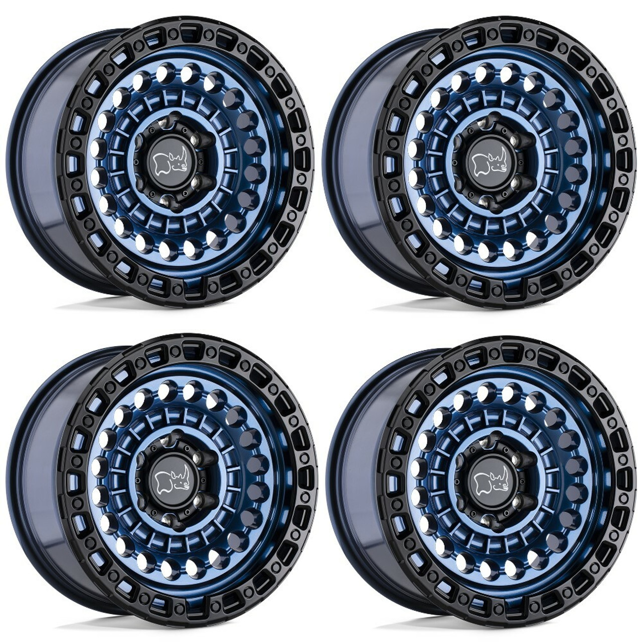 Set 4 Black Rhino Sentinel 17x8.5 8x170 Cobalt Blue W/ Black Ring Wheels 17"