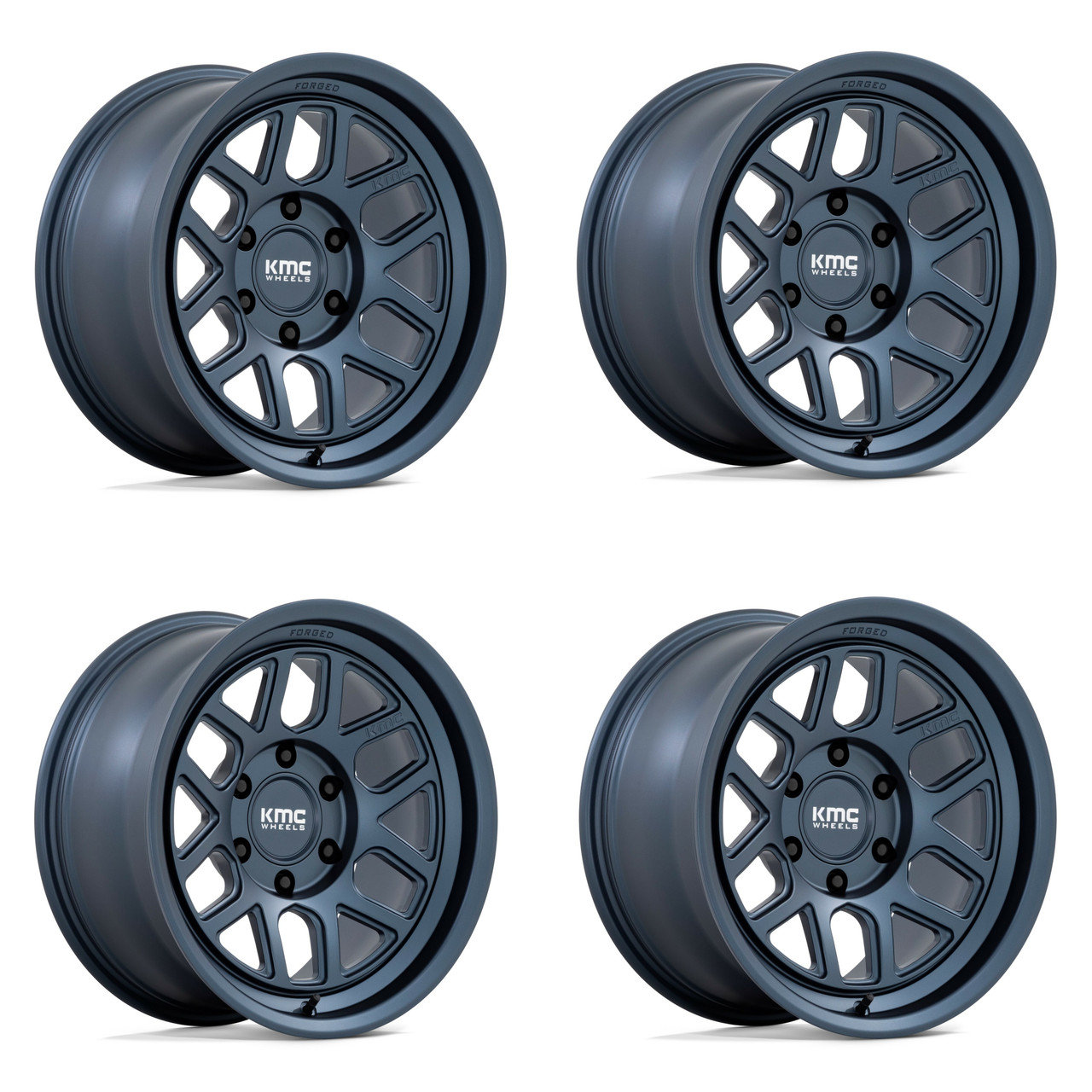 Set 4 KMC KM446 Mesa Forged Monoblock 17x8.5 6x5.5 Metallic Blue Wheel 17" -10mm