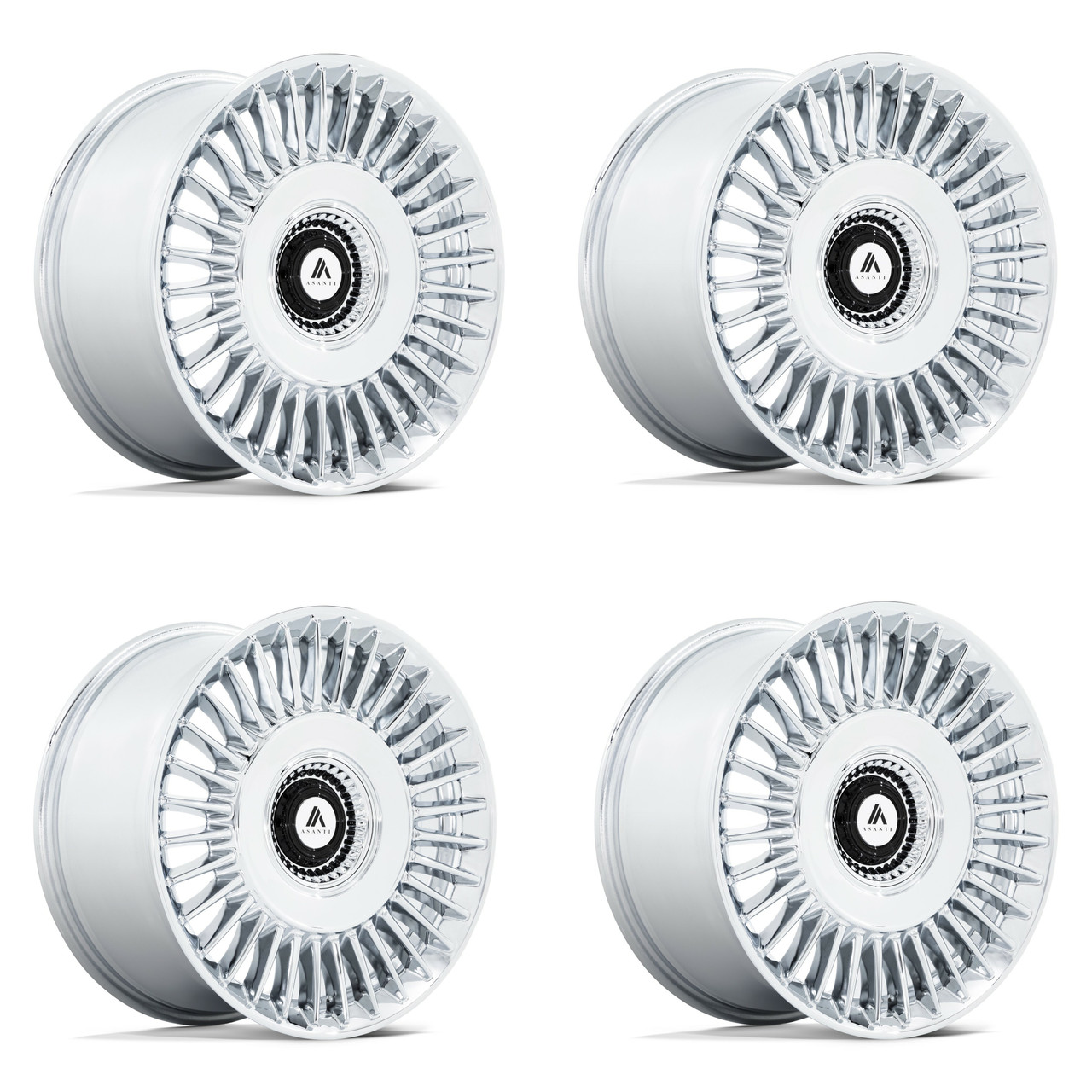 Set 4 Asanti Black ABL-40 Tiara 22x9 5x4.25 5x4.5 Chrome Wheels 22" 38mm Rims