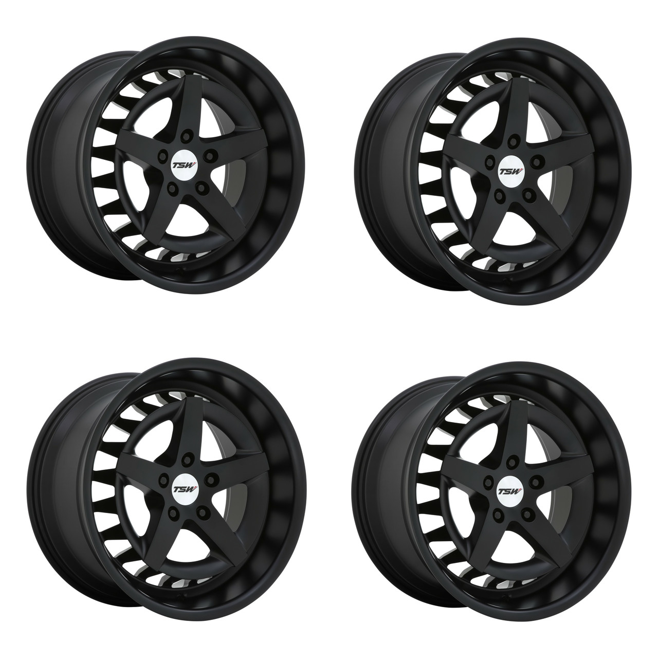 Set 4 TSW Degner 18x10 5x112 Semi Gloss Black Wheels 18" 25mm Rims