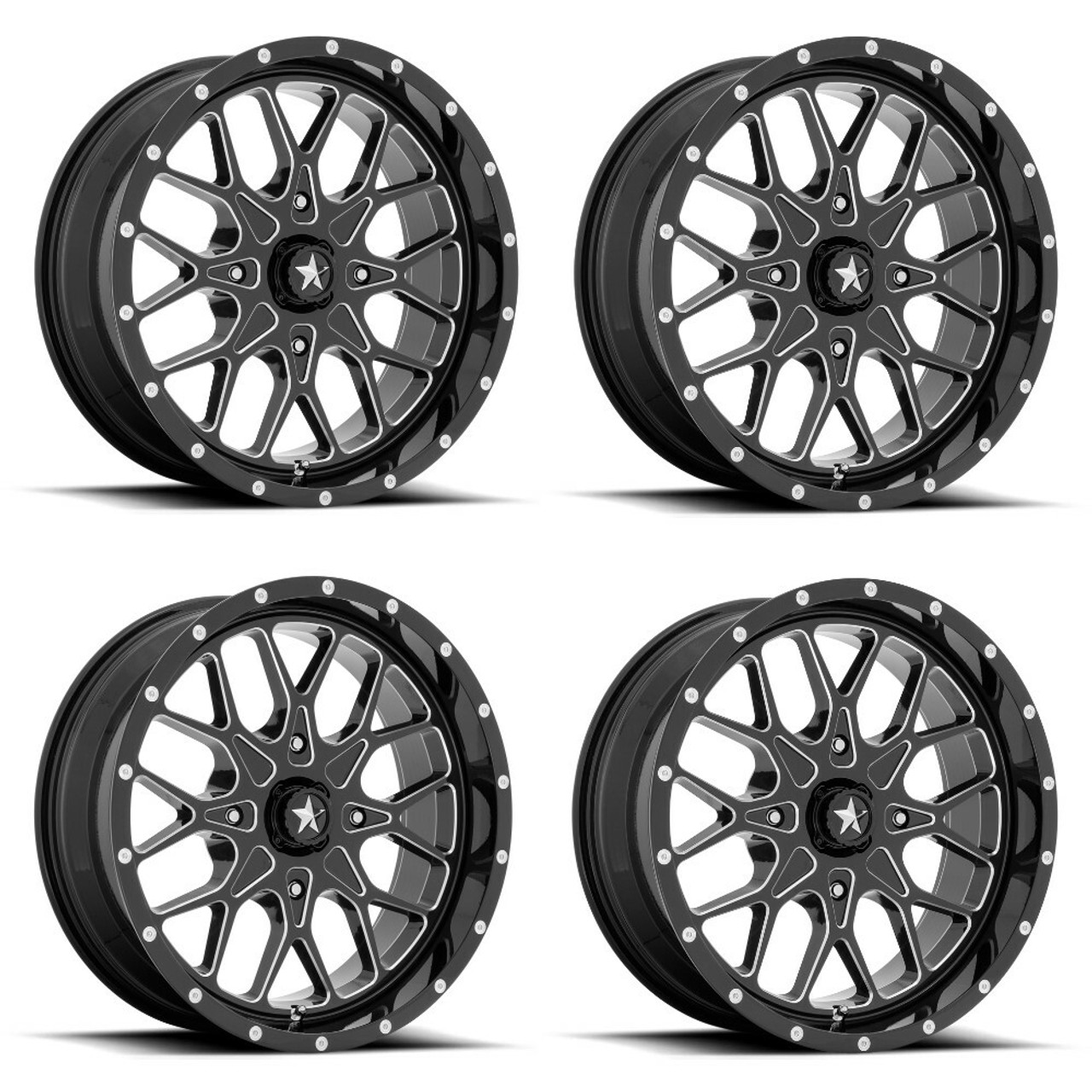 Set 4 MSA Offroad M45 Portal 15x7 4x156 Black Milled Wheels 15" 10mm Rims