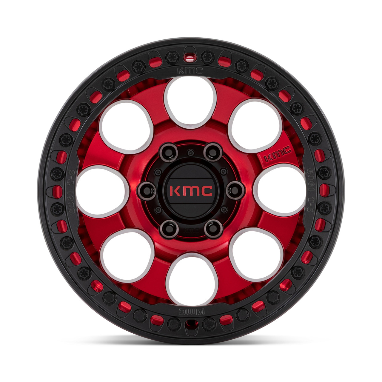 Set 4 KMC KM237 Riot Beadlock 17x9 6x5.5 Red With Black Ring Wheels 17" -38mm