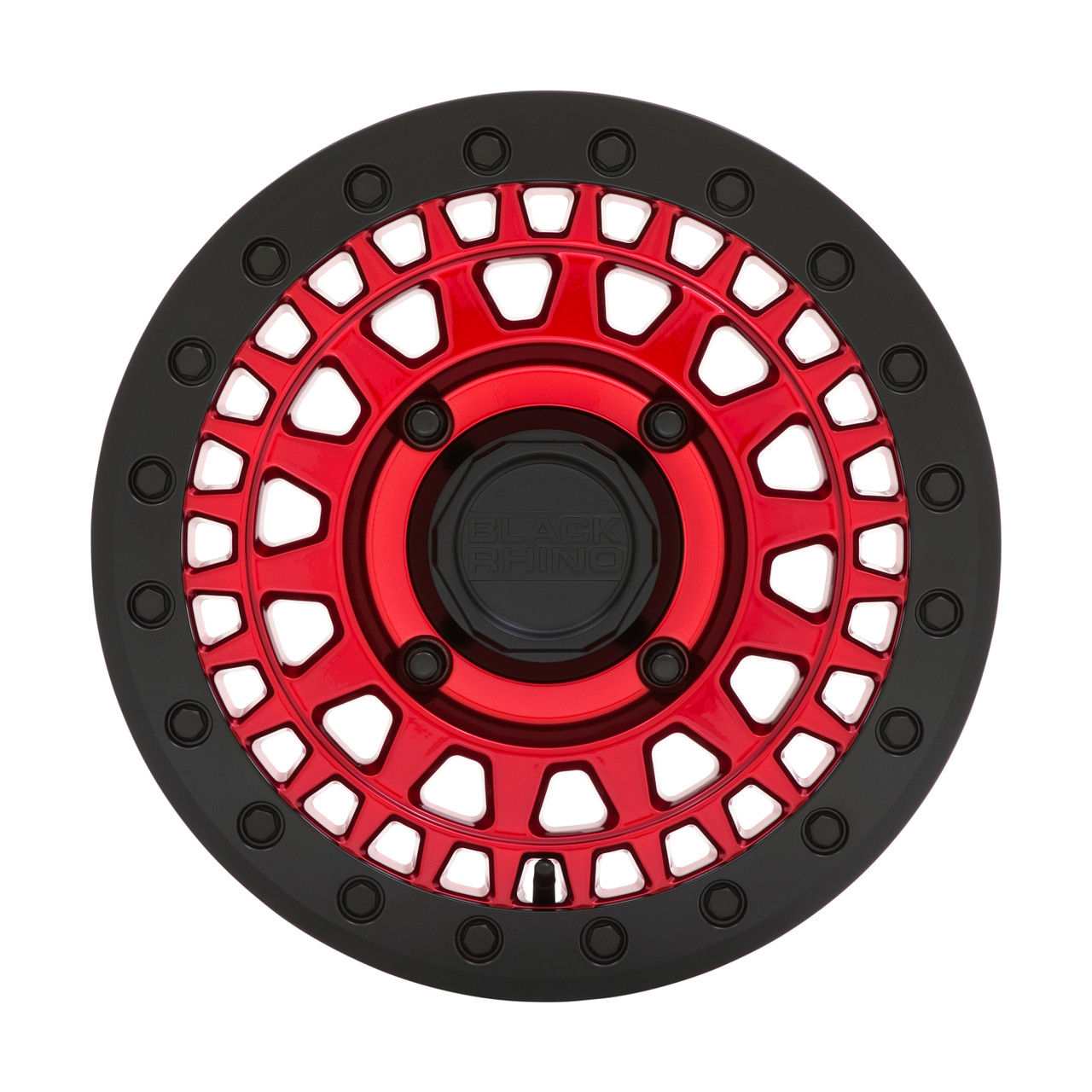Set 4 Black Rhino Powersports Parker Beadlock 14x7 4x137 Red Black Wheels 14"