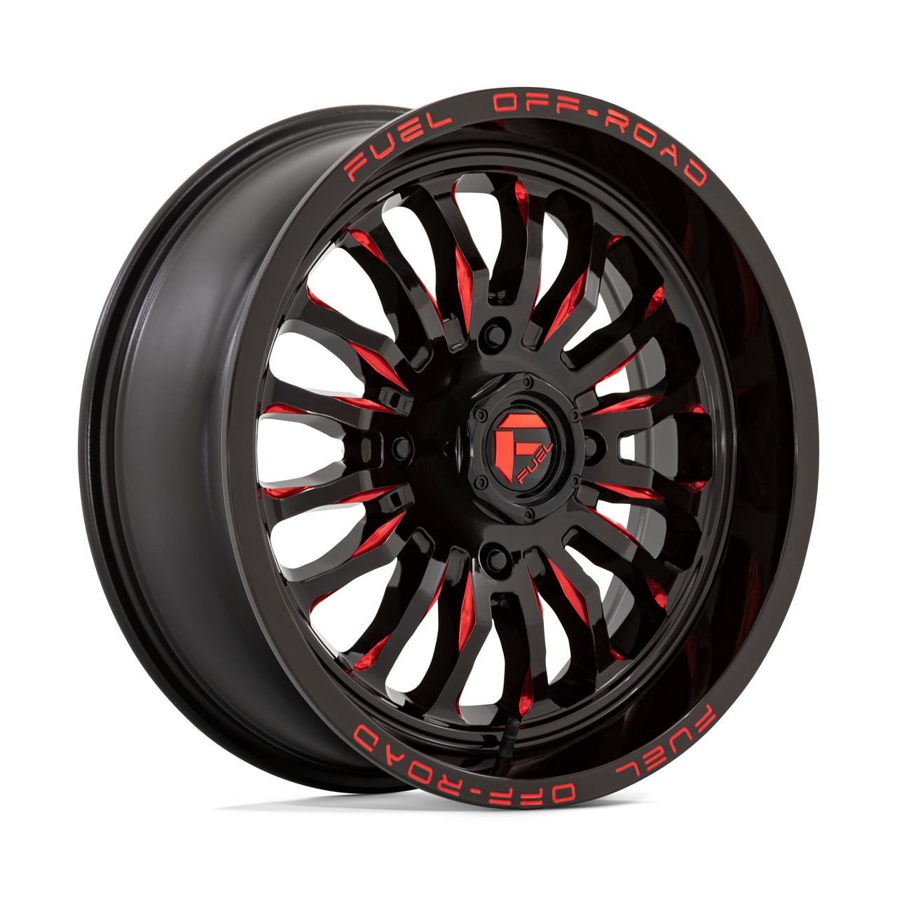 Set 4 Fuel UTV D822 Arc Utv 20x7 4x137 Gloss Black Milled Red Wheels 20" 13mm