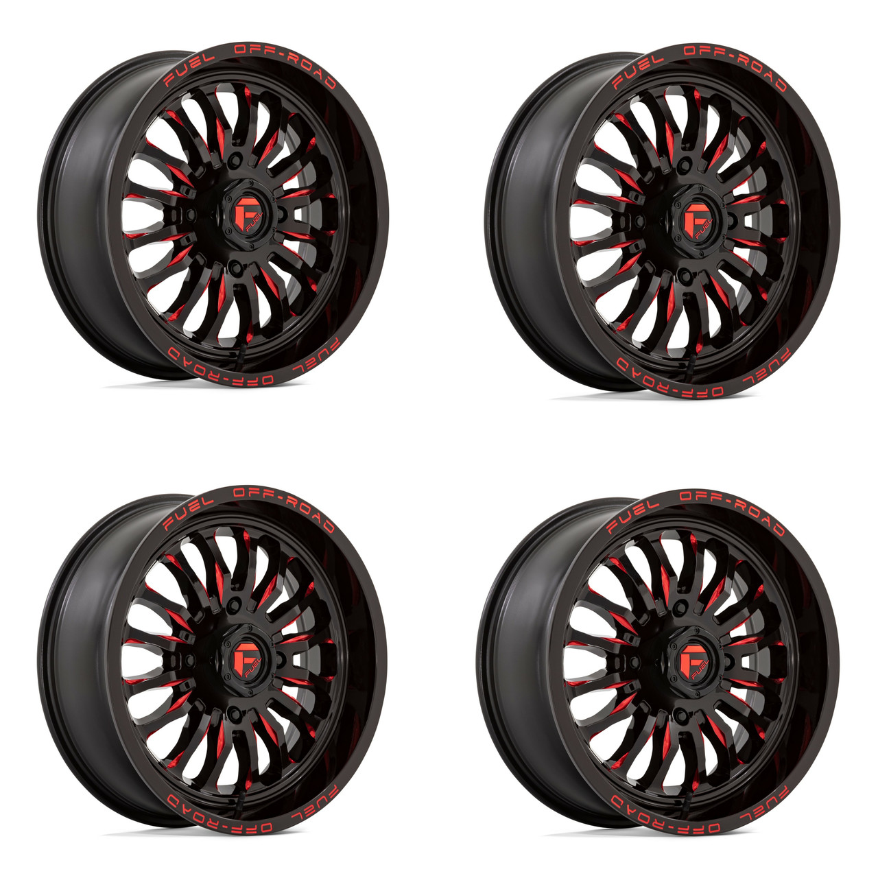 Set 4 24" Fuel UTV D822 Arc UTV 24x7 4x137 Gloss Black Milled Red Wheels 13mm