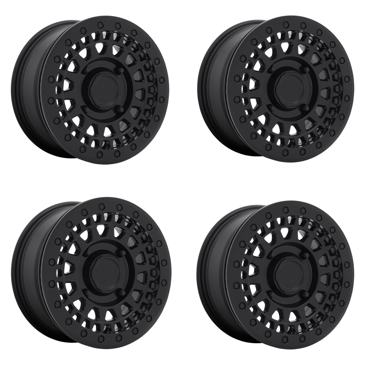 Set 4 Black Rhino Powersports Parker Utv Beadlock 15x7 4x110 Black Wheels 15"
