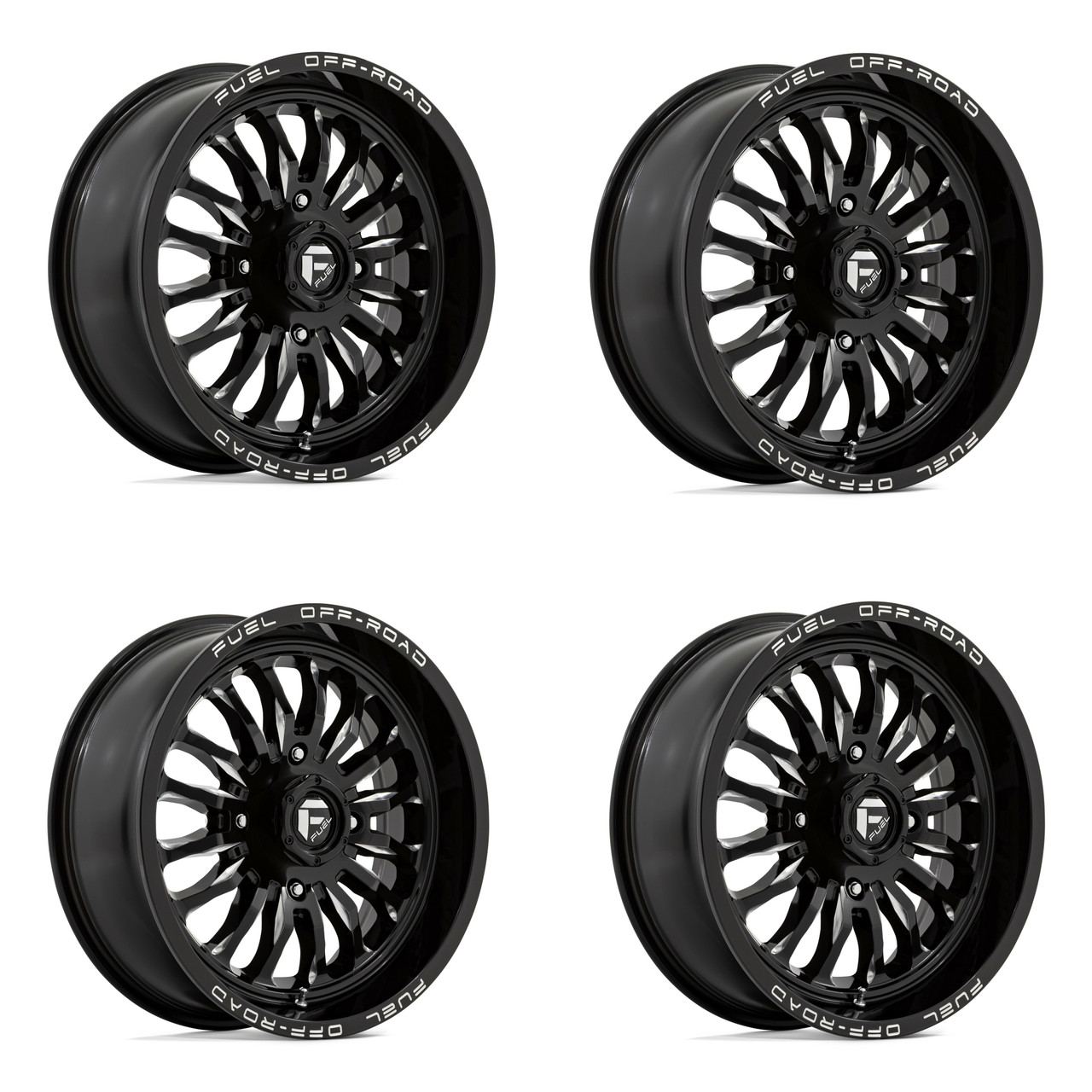 Set 4 22" Fuel UTV D821 Arc UTV 22x7 4x137 Gloss Black Milled Wheels 13mm Rims