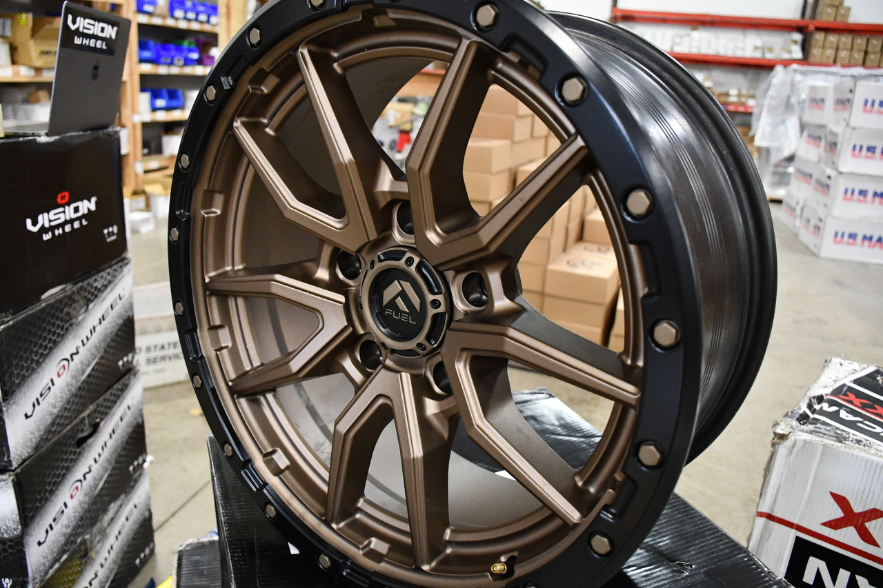 Set 4 Fuel D681 Rebel 20x10 5x5 Bronze Black Bead Ring Wheels 20" -18mm Set 4 Fuel D681 Rebel 20x10 5x5 Bronze Black Bead Ring Wheels 20" -18mm