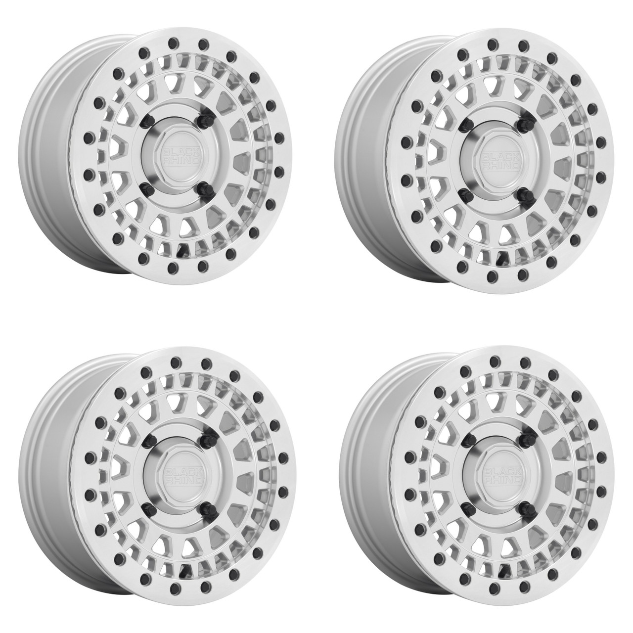 Set 4 Black Rhino Powersports Parker Beadlock 14x7 4x110 Silver Wheels 14" Set 4 Black Rhino Powersports Parker Beadlock 14x7 4x110 Silver Wheels 14"