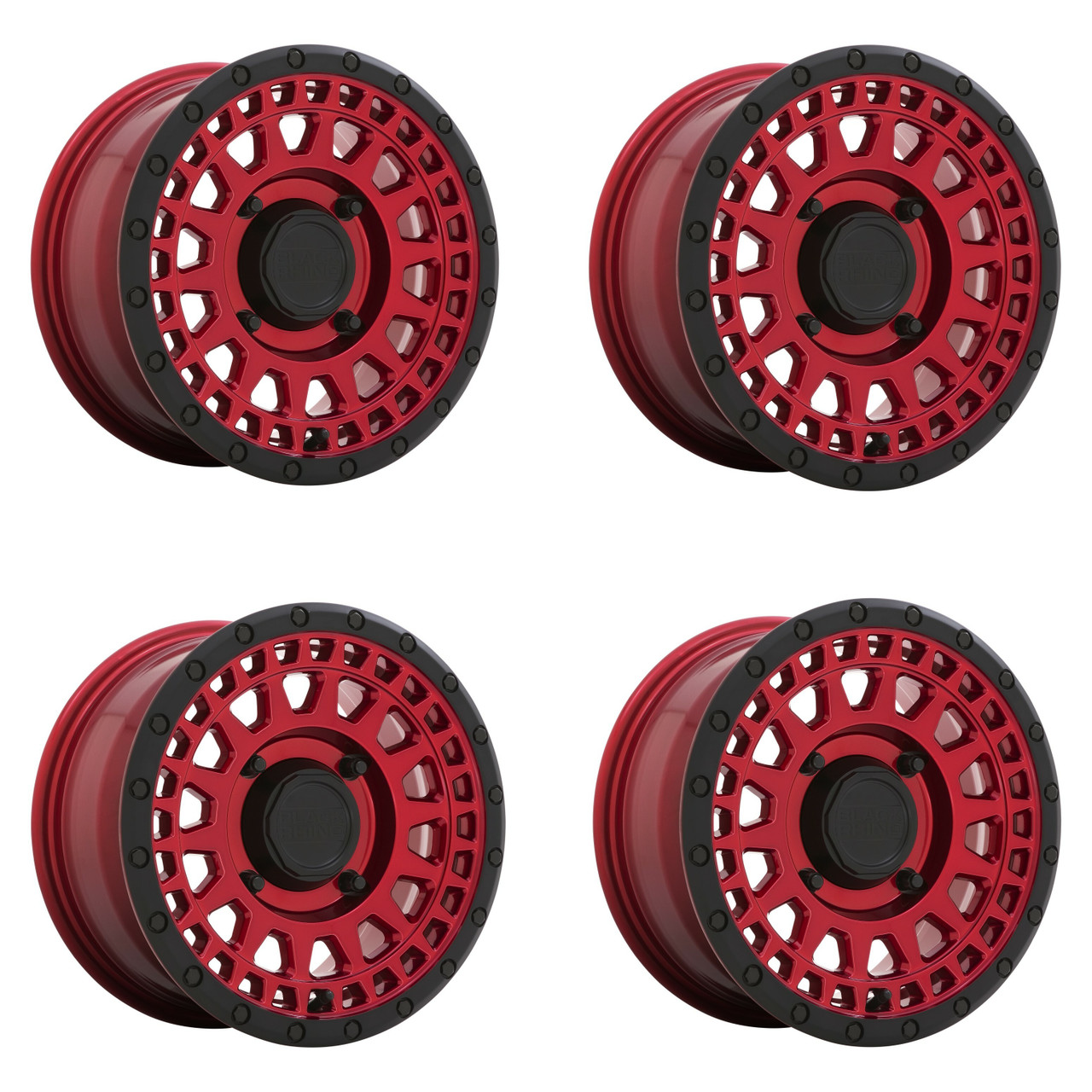 Set 4 Black Rhino Powersports Parker Utv 14x7 4x137 Red Black Wheels 14" 51mm