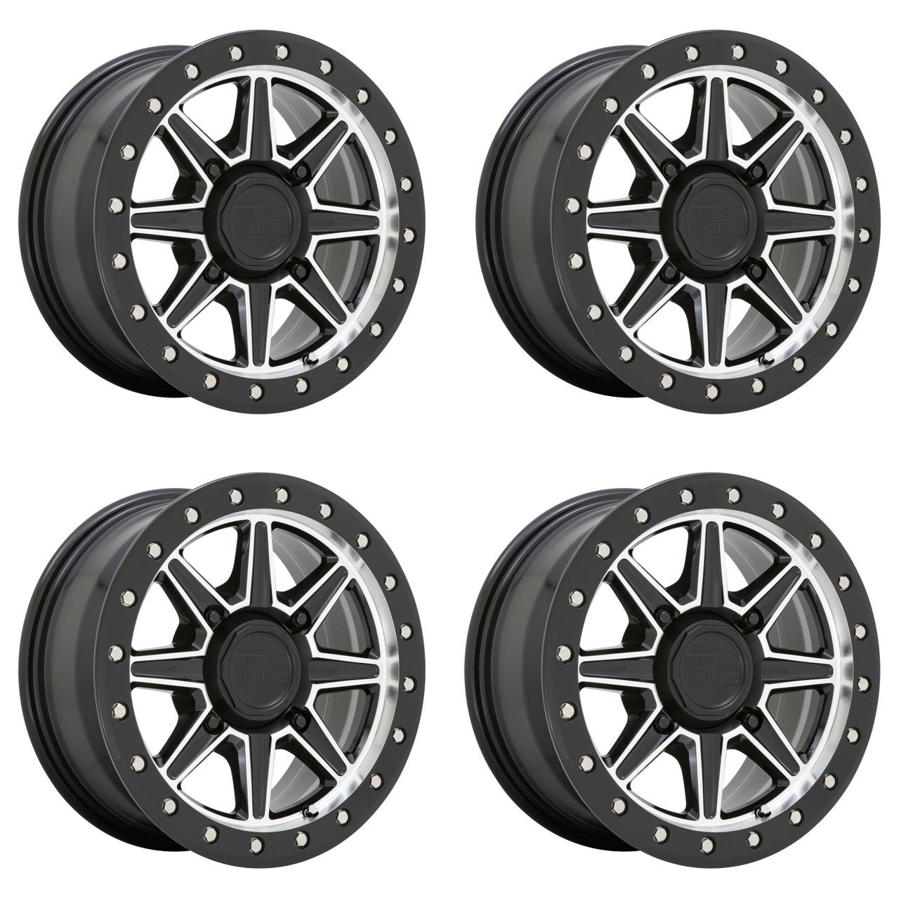 Set 4 Black Rhino Powersports Webb UTV 14x7 4x110 Black Machined Wheels 14" 51mm