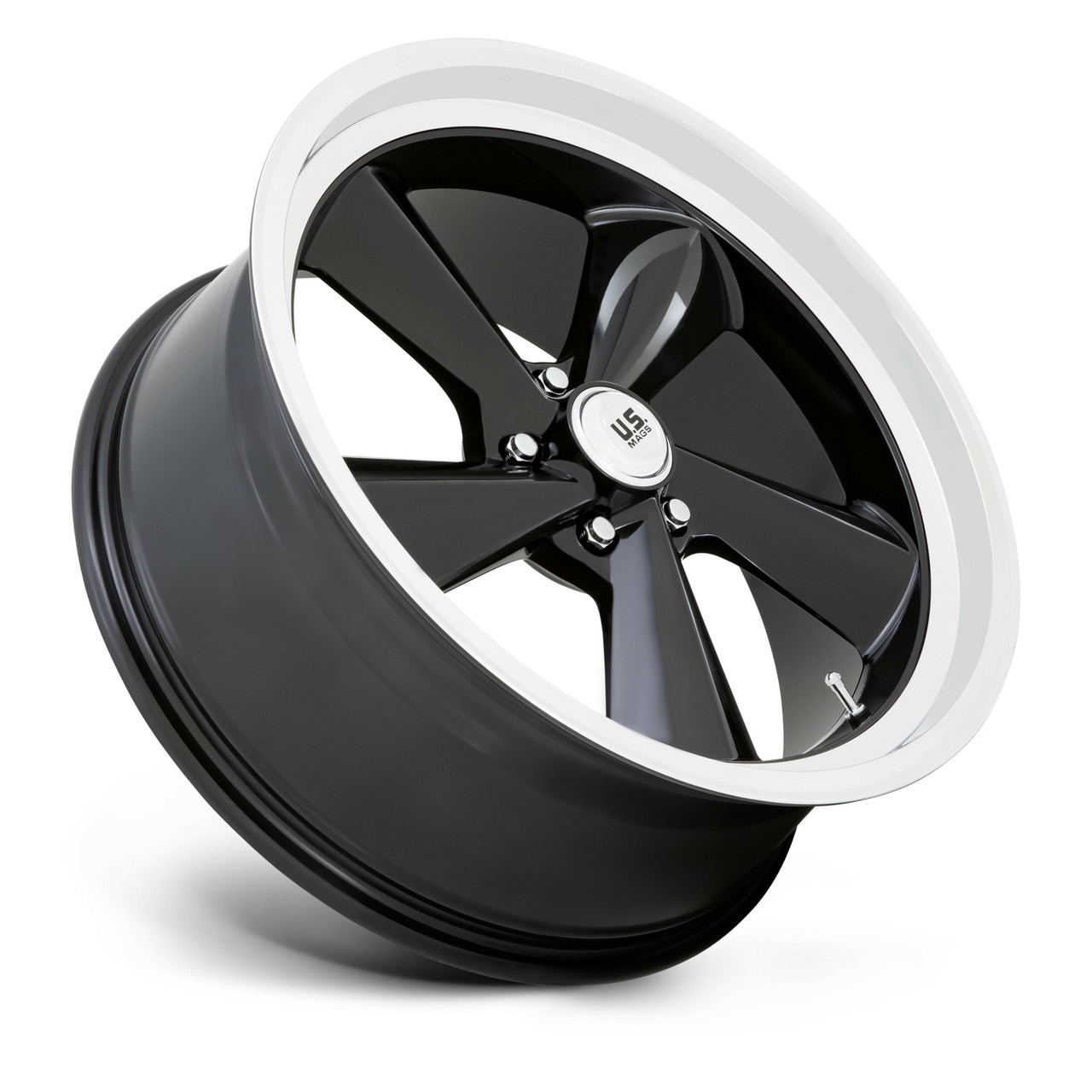 Set 4 US Mag U136 TS 22x10.5 5x5 Gloss Black Diamond Cut Lip Wheels 22" 0mm Rims