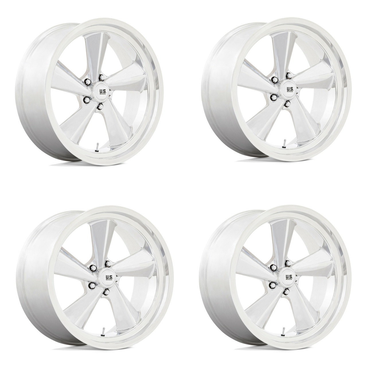 Set 4 US Mag U135 TS 22x10.5 5x5 Polished Wheels 22" 0mm Rims