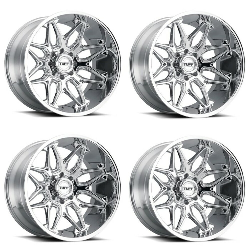 Set 4 24" Tuff T4B Chrome Wheels 6x5.5 -72mm Lifted For Chevy GMC Cadillac Rims