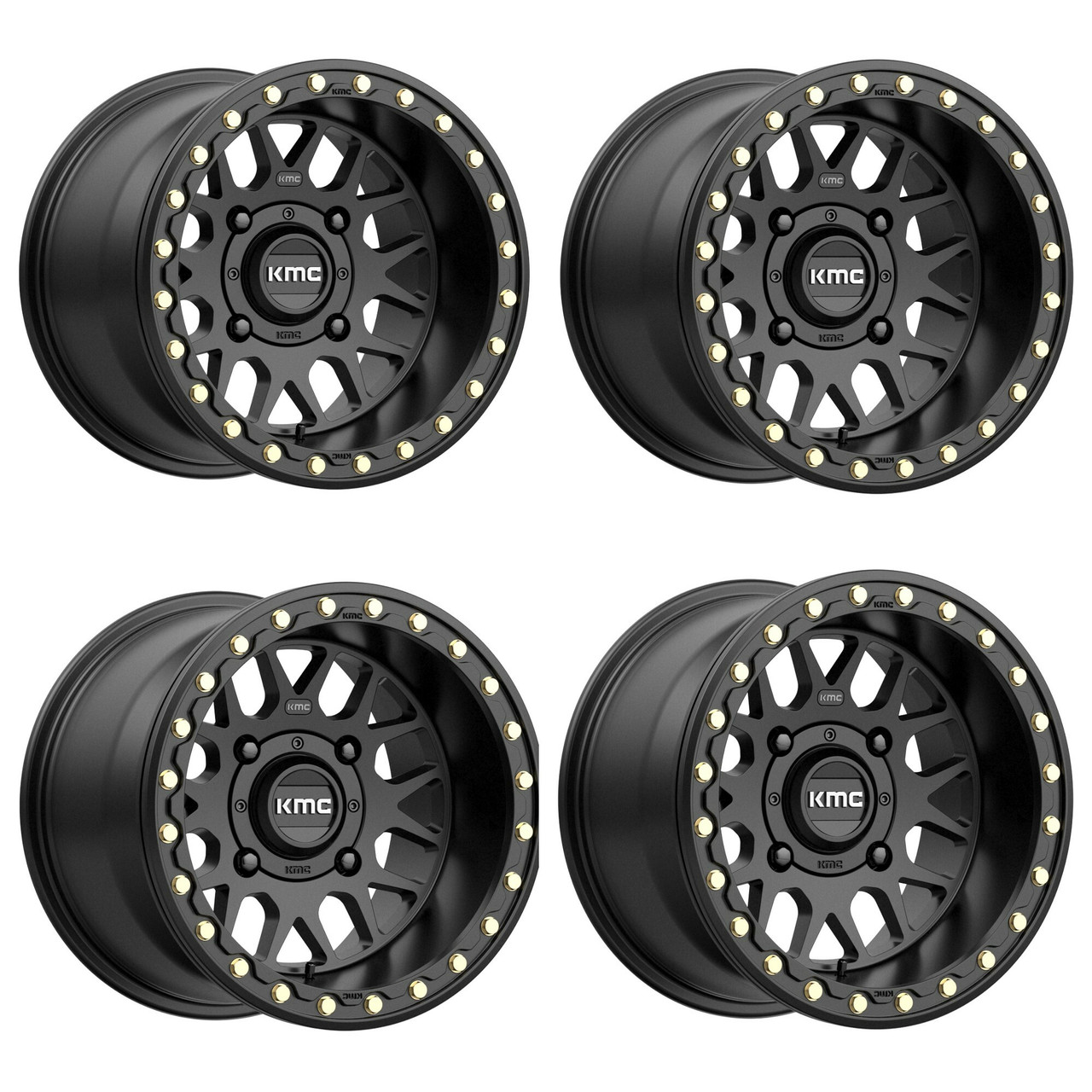 Set 4 KMC Powersports Ks235 Grenade Beadlock 15x7 4x110 Black Wheels 15" 10mm