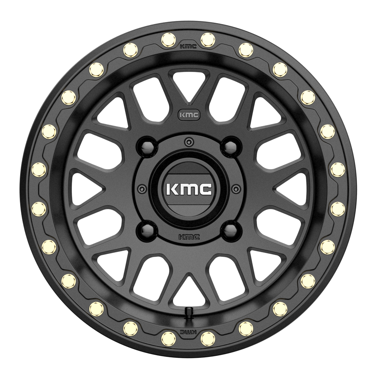 Set 4 KMC Powersports Ks235 Grenade Beadlock 15x7 4x110 Black Wheels 15" 10mm