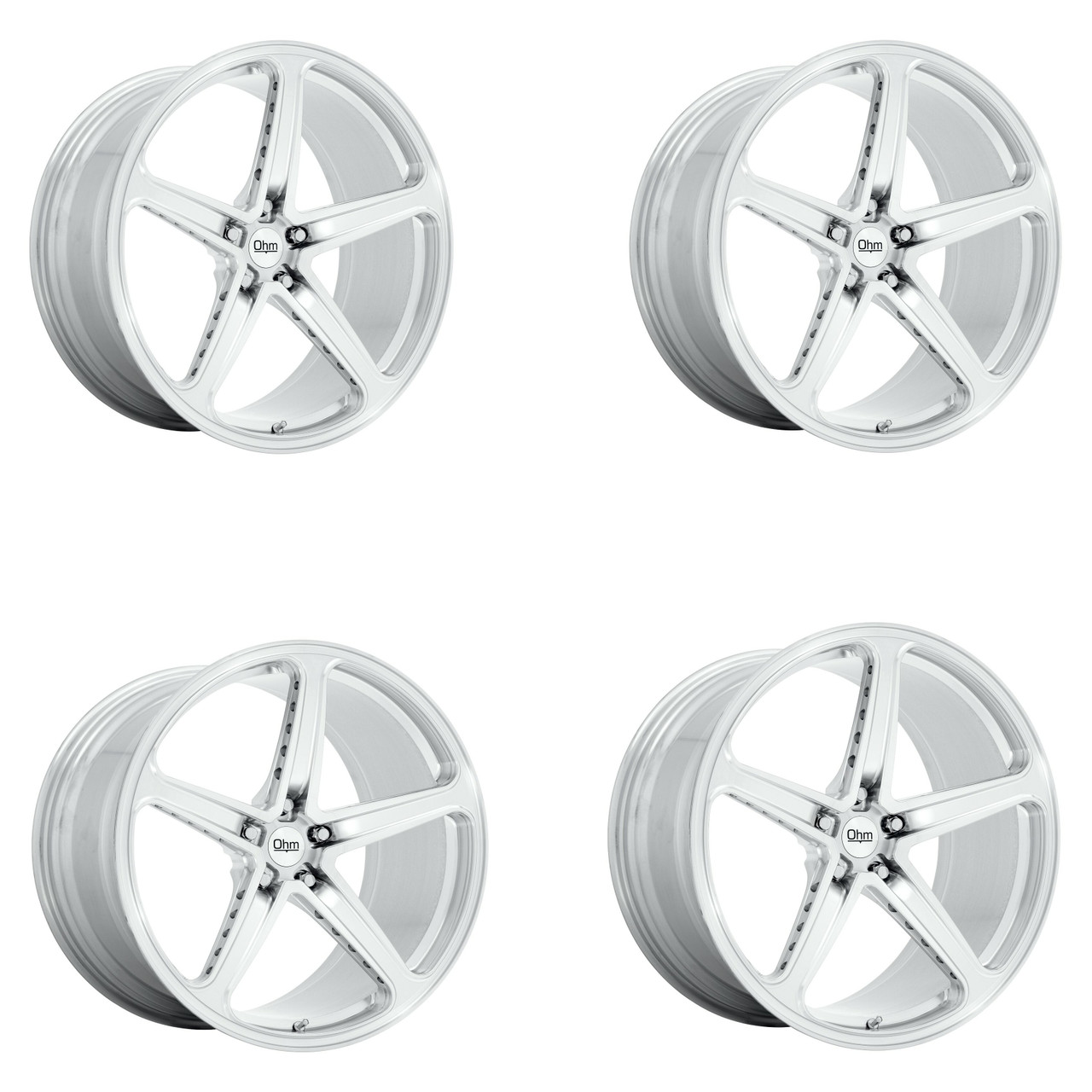 Set 4 OHM Amp 22x9 5x120 Silver Machined Wheels 22" 25mm Rims