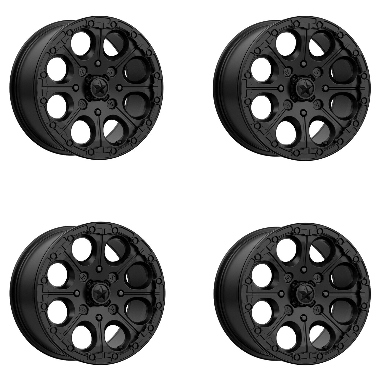 Set 4 MSA Offroad M44 Cannon Beadlock 15x7 4x137 Black Wheels 15" 25mm