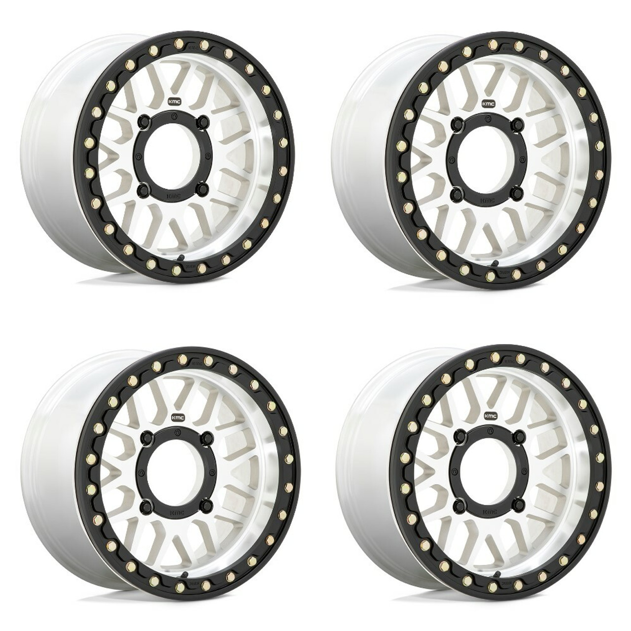 Set 4 KMC Powersports Ks235 Grenade Beadlock 15x6 4x110 Machined Wheels 15" 38mm