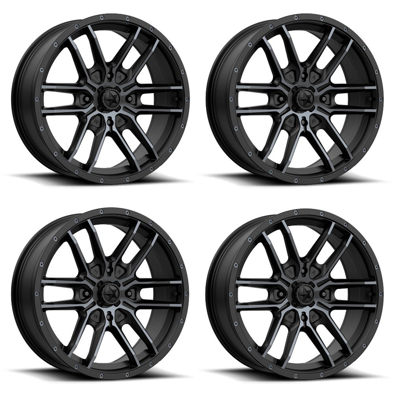 Set 4 MSA Offroad M43 Fangx7 4x137 Black Titanium Tint Wheels" 10mm Rims