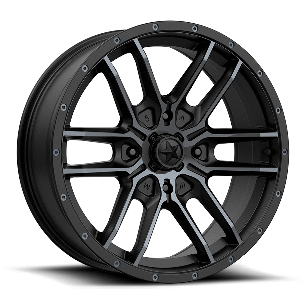 Set 4 MSA Offroad M43 Fangx7 4x137 Black Titanium Tint Wheels" 10mm Rims