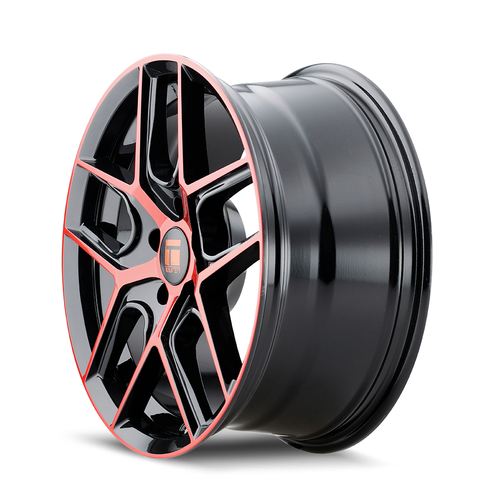 Set 4 17" Touren TR79 17x8 Gloss Black W  Red Tinted Face 5x4.5 Wheels 35mm Rims