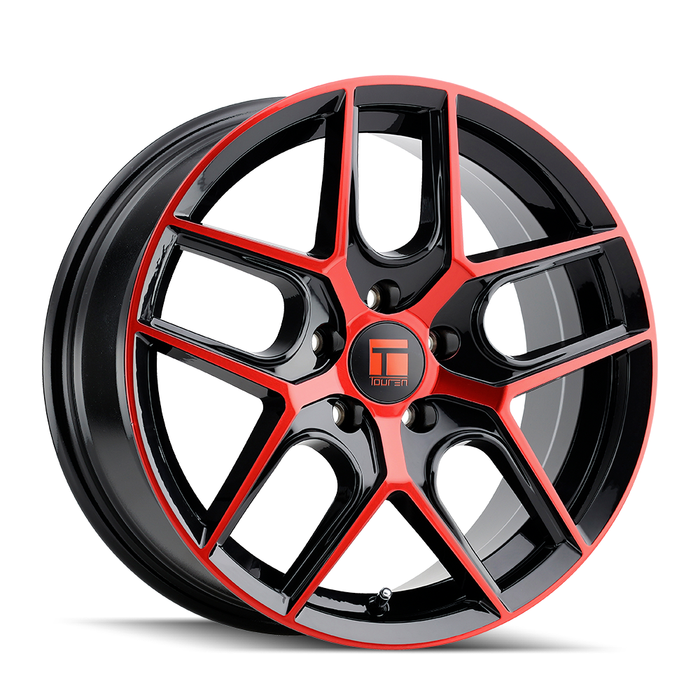 Set 4 17" Touren TR79 17x8 Gloss Black w/ Red Tinted Face 5x112 Wheels 35mm Rims
