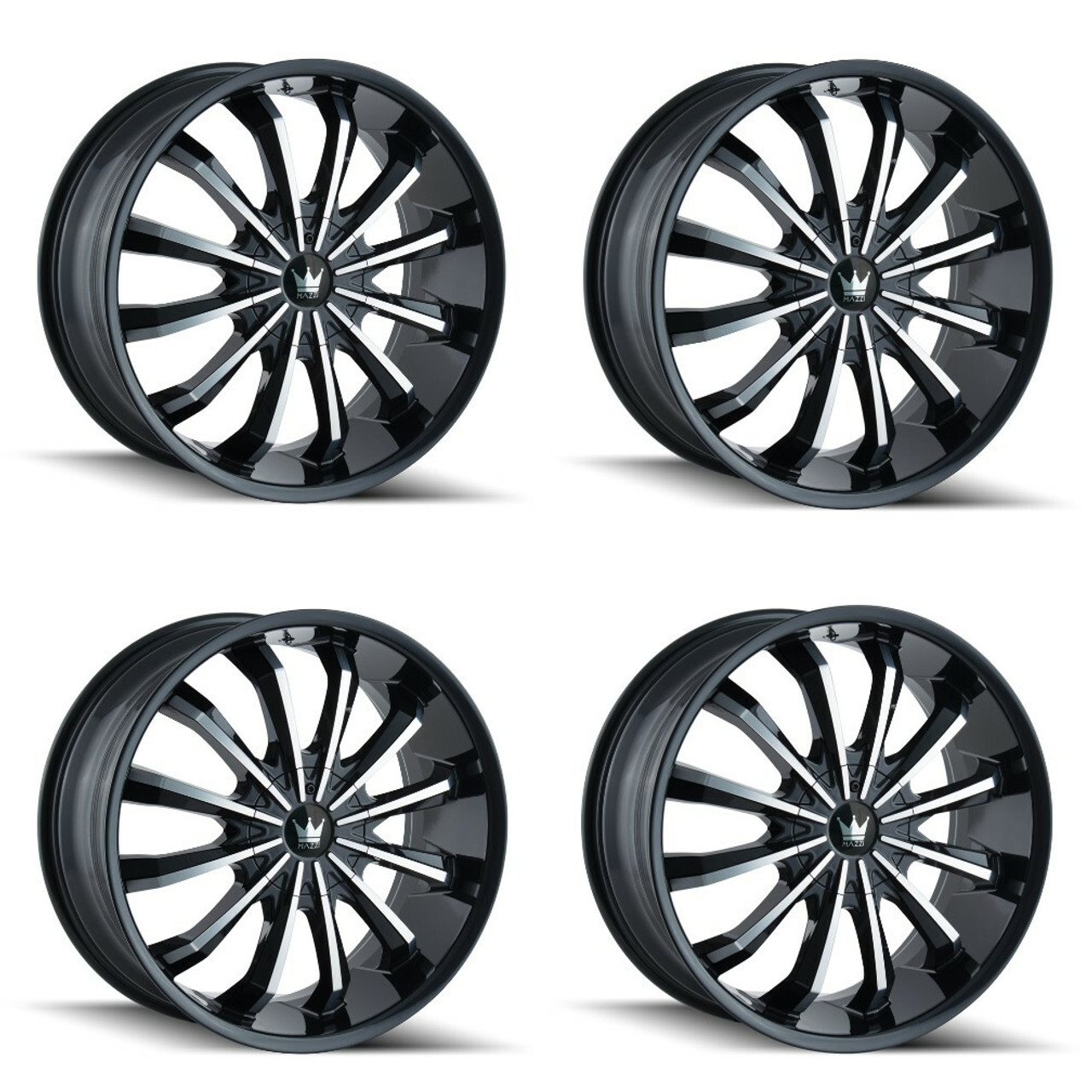 Set 4 20" Mazzi Fusion 20x8.5 Black Machined 5x4.25 5x4.5 Wheels 35mm Rims