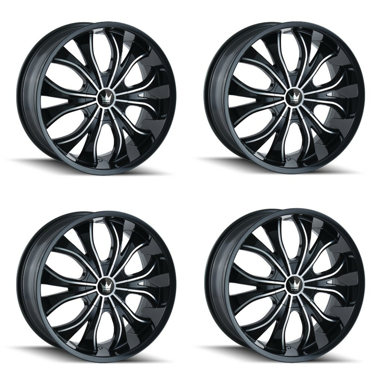 Set 4 20" Mazzi Hustler 20x8.5 Black Machined 5x4.25 5x4.5 Wheels 35mm Rims