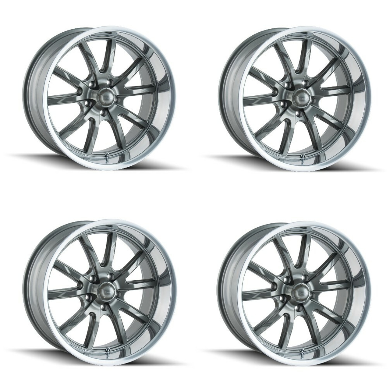 Set 4 18" Ridler 650 18x9.5 Grey Polished Lip 5x4.75 Wheels 0mm Rims