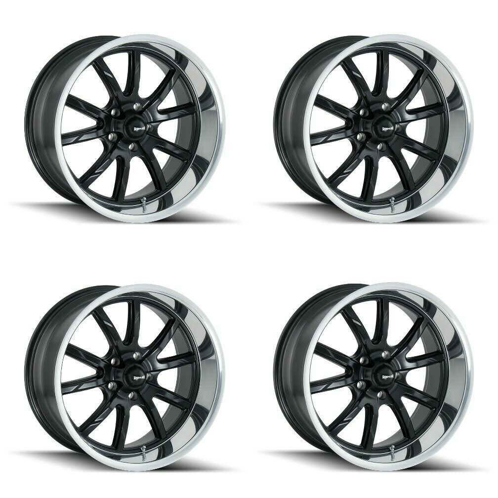 Set 4 17" Ridler 650 17x8 Matte Black Polished Lip 5x4.5 Wheel 0mm For Ford Jeep