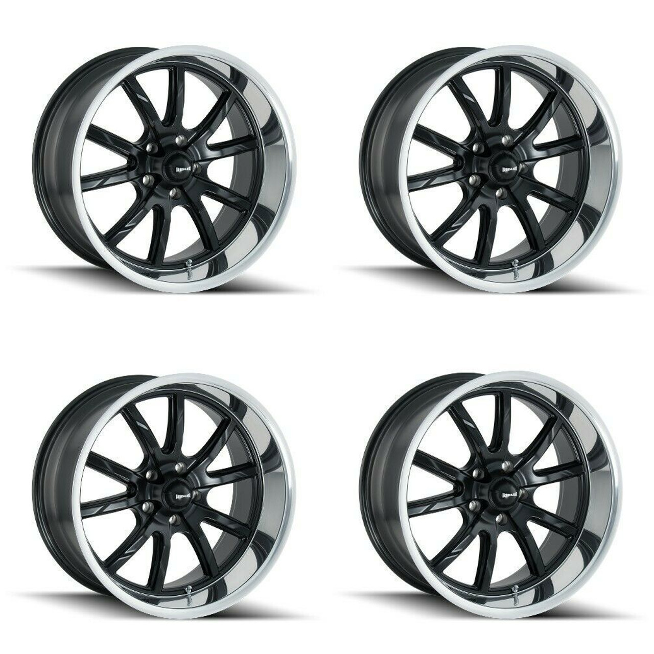 Set 4 17" Ridler 650 17x8 Matte Black Polished Lip 5x4.75 Wheels 0mm Rims