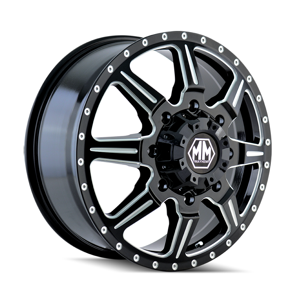 20" Mayhem Monstir 20x8.25 Front Black Milled Spokes 8x210 Wheel 127mm Rim