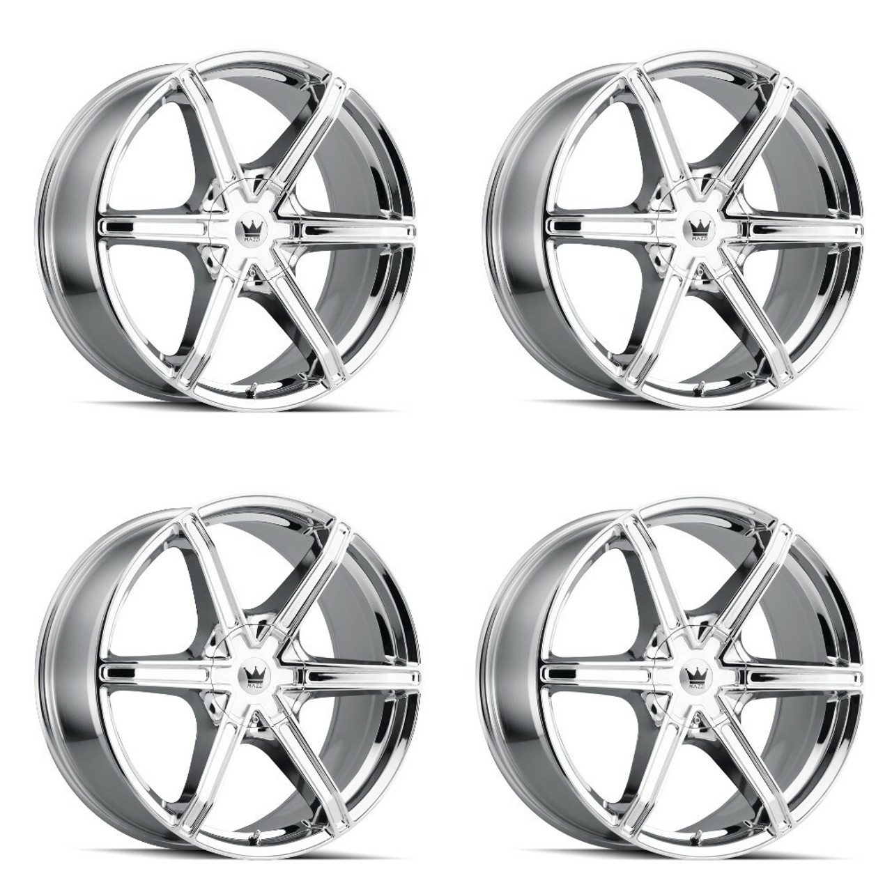 Set 4 22" Mazzi Stilts 22x9.5 Chrome 6x135 6x5.5 Wheels 30mm Rims