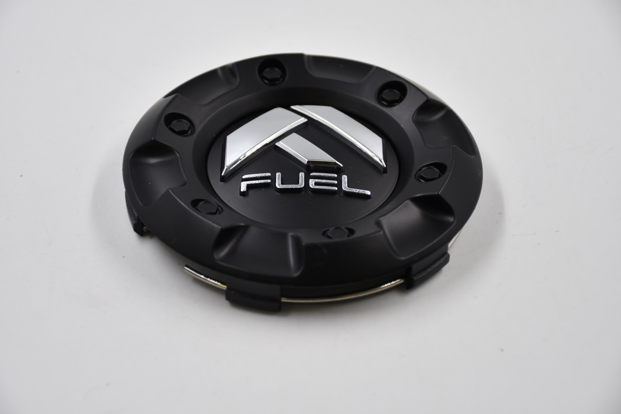 Fuel Off Road Matte Black w/ Chrome Logo & Textured Chrome Lettering Wheel Center Cap Hub Cap M-477(MB) 4.25" Snap On
