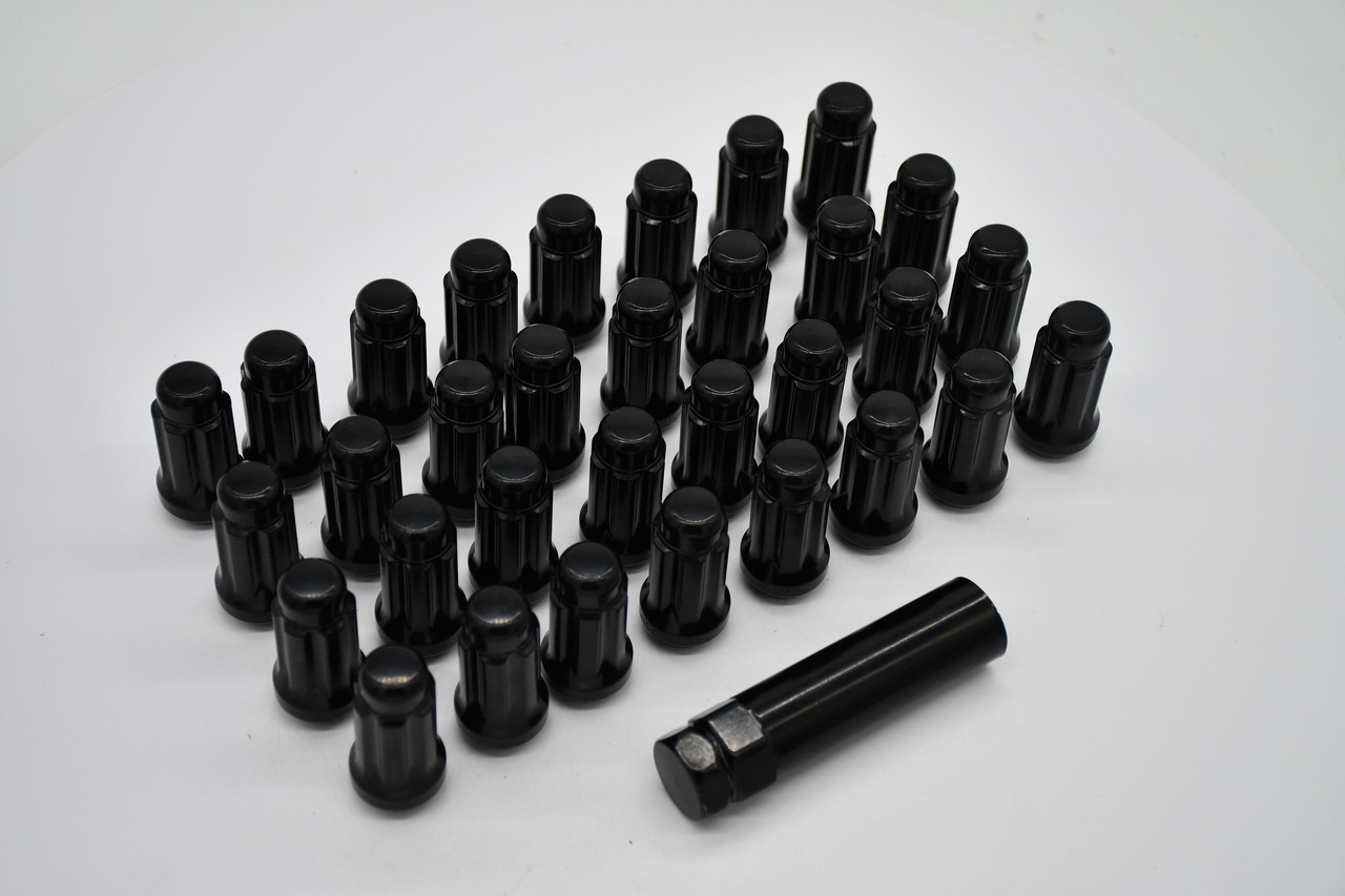 32 Black Spline Lug Nuts with Key – M14x1.5 6 Spline
