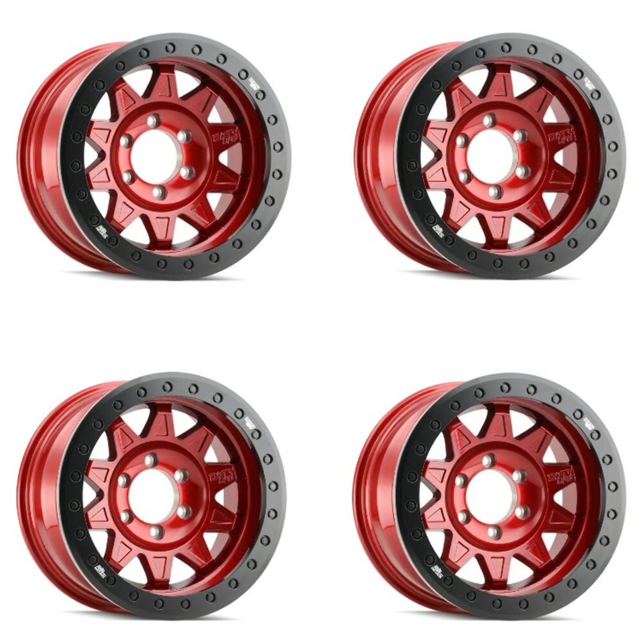 Set 4 17 Dirty Life Roadkill Race 17x9 Crimson Candy Red Beadlock 5x5 -14mm Rims