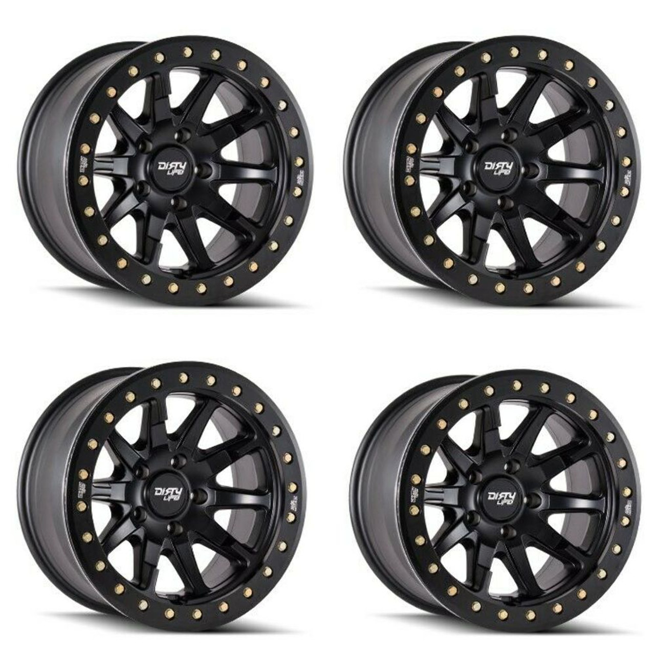 Set 4 17" Dirty Life DT-2 17x9 Matte Black W Simulated Ring 5x5 Wheels -38mm