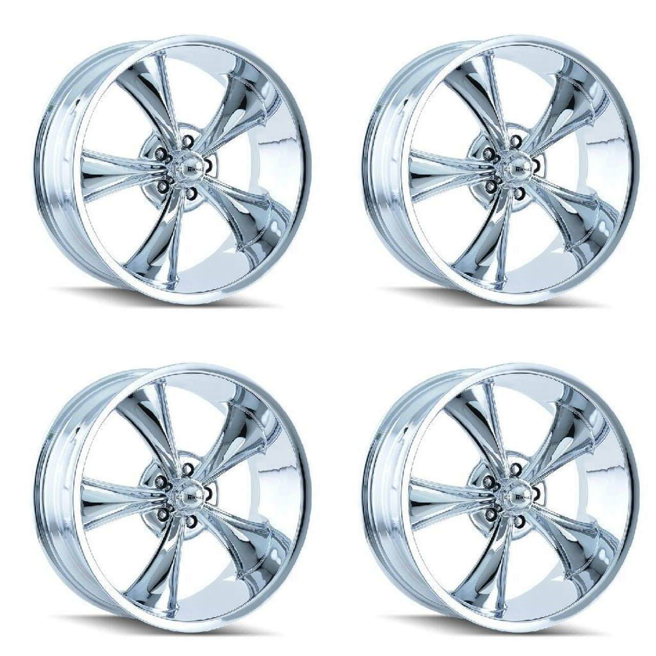 Set 4 20" Ridler 695 20x10 Chrome 5x4.75 Wheels 0mm Rims