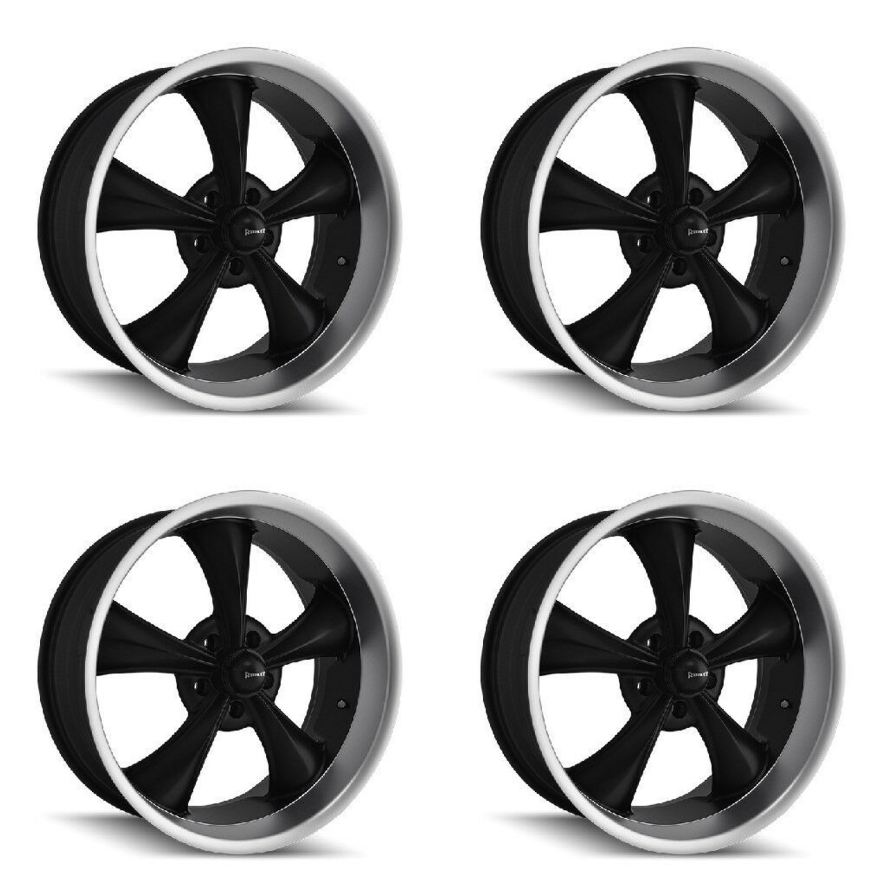 Set 4 18" Ridler 695 18x8 Matte Black Machined Lip 5x5 Wheels 0mm For Jeep Chevy