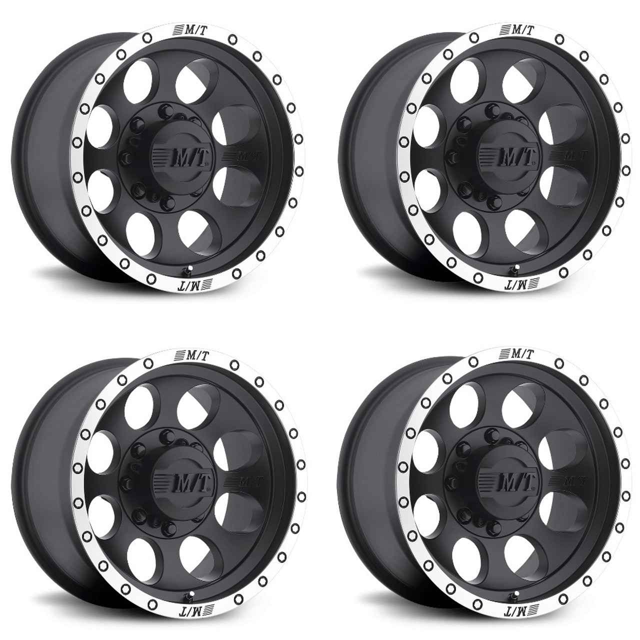 Set 4 15" Mickey Thompson Classic Baja Lock matte black with machined beadlock style lip 15x10 Wheels 6x5.50 -45mm