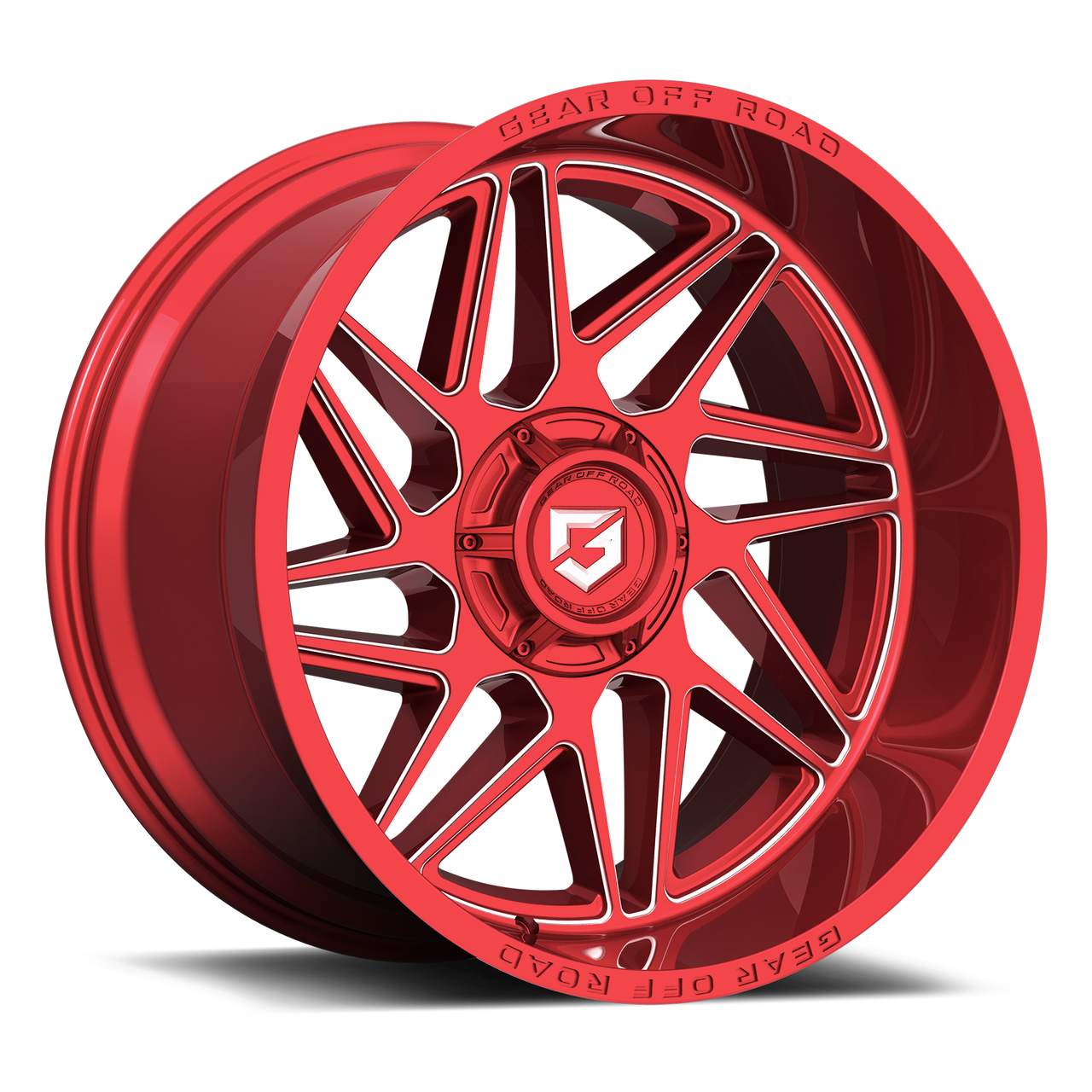 Set 4 20" Gear Off Road 761RM gloss red w/milled accents & lip logo 20x10 Wheels 8x170 -19mm