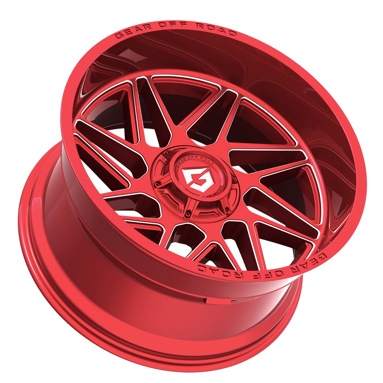 Set 4 20" Gear Off Road 761RM gloss red w/milled accents & lip logo 20x12 Wheels 8x6.50 -44mm