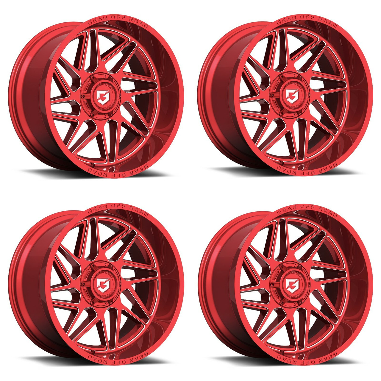 Set 4 20" Gear Off Road 761RM gloss red w/milled accents & lip logo 20x12 Wheels 8x170 -44mm