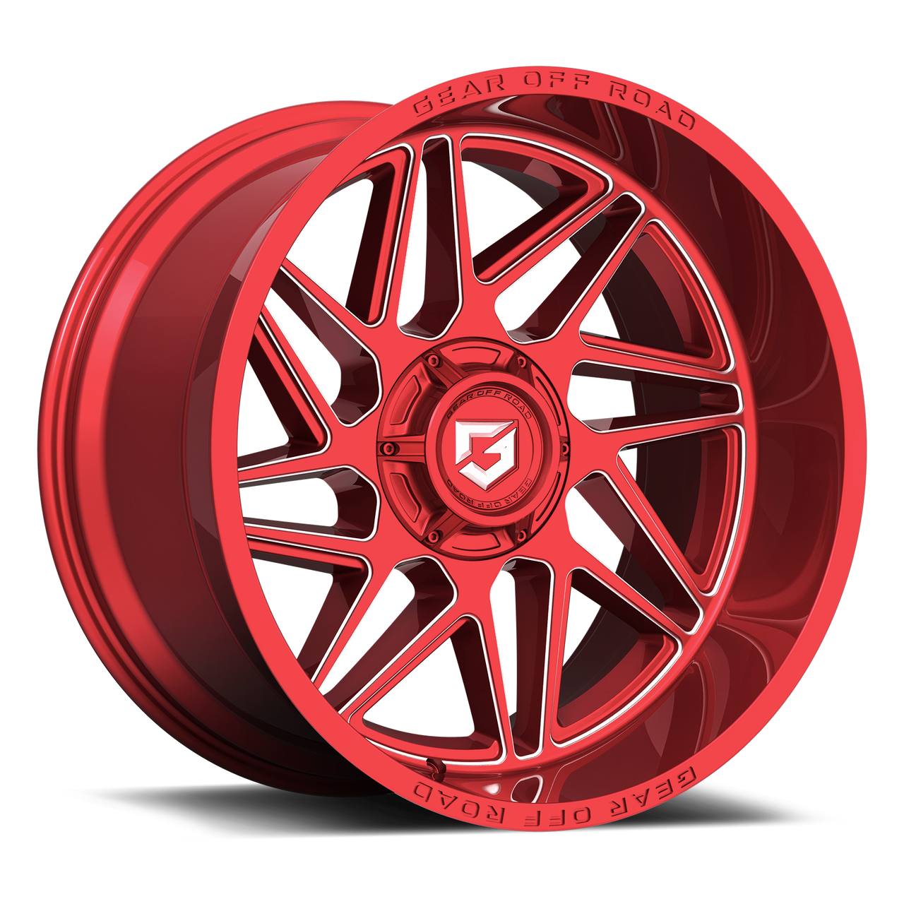 Set 4 20" Gear Off Road 761RM gloss red w/milled accents & lip logo 20x12 Wheels 8x170 -44mm