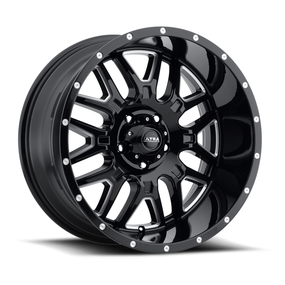 20" Ultra 203BM Hunter 20x10 5x5 Gloss Black CNC Milled Accents Wheel -25mm Rim