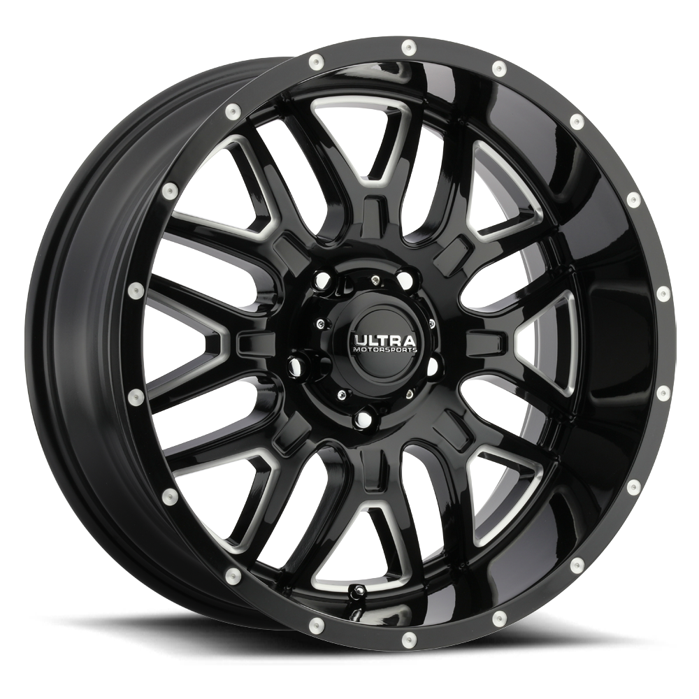 Set 4 17" Ultra 203BM Hunter Gloss Black Milled 17x9 Wheels 5x5 10mm Truck Rims