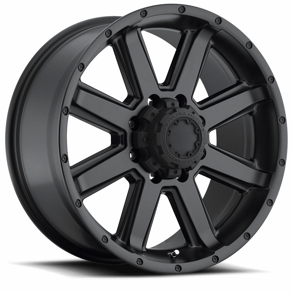 Set 4 18" Ultra 195SB Crusher Satin Black 18x8.5 Wheels 8x6.5 12mm Truck Rims